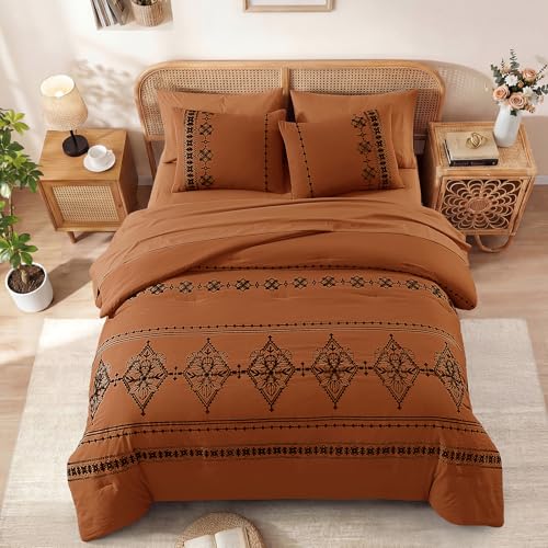 Full Size Comforter Set Embroidery Floral 7 Pieces Bed in a Bag