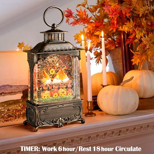 Fall Snow Globe Lantern Gnome Snow Globe Fall Decorations for Home Autumn Harvest Decor with Timer