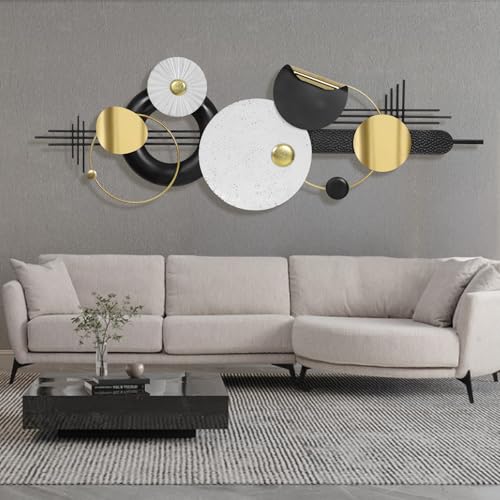 Lucky Large Modern Abstract Metal Wall Art Decor 59.1" x 21.3" Modern Geometric Abstract Wall Sculptures Circle Hanging Wall Decor for Indoor Outdoor Living Room Dinning Room Bedroom Entryway