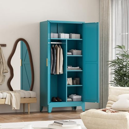 71'' Farmhouse Metal Wardrobe Cabinet with Hanging Rod