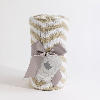 Living Textiles Chenille Knitted Blanket - Taupe Chevron