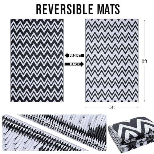 Outdoor Rug 5x8 ft Waterproof Reversible Chevron Mat (40 Sq Ft)