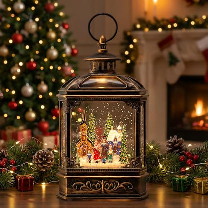 Musical Snow Globe Lantern Lighted Church Carolers Christmas Village Snow Water Lantern Swirling Glittering Home Decoration and Gift
