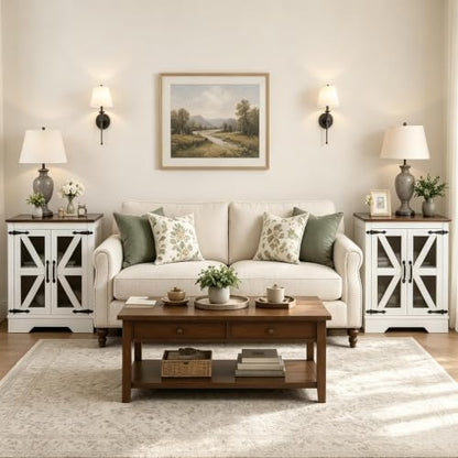 Farmhouse End Table Set with Charging Station