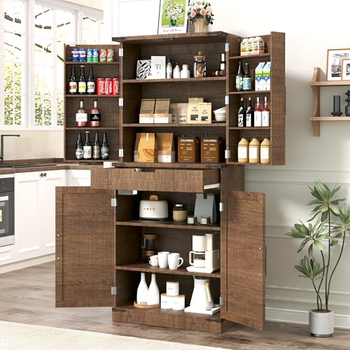72" Kitchen Pantry Storage Cabinet with Doors and Shelves
