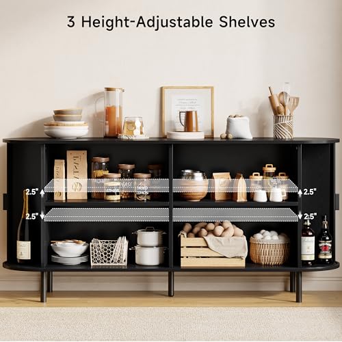 63" Fluted Buffet Sideboard Cabinet with Sliding Door