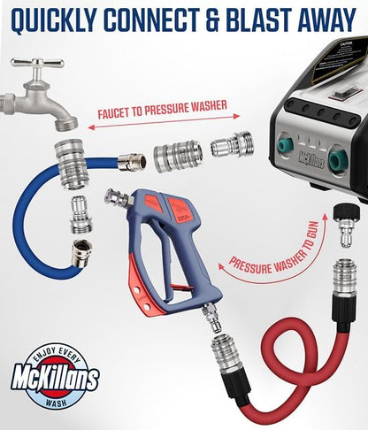 McKillans® 2025 Automatic M22-14mm Pressure Washer Quick Connect Kit - M22 to 3/8 Quick Connect Pressure Washer Fittings - Power Washer Accessories - Hose Adapter Set - 8-Piece Kit (Stainless Steel)