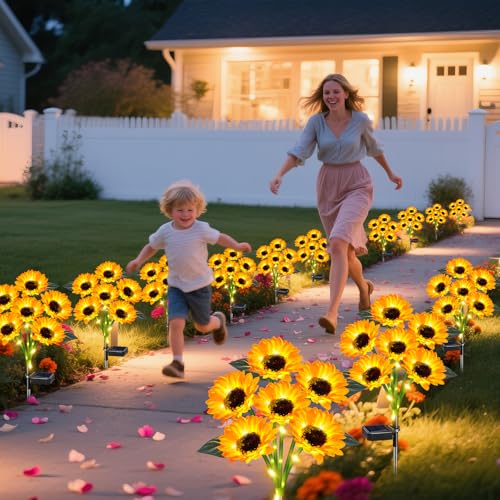 4 Pack Solar Sunflower Lights with 24 Solar Flowers Garden Decor (2 Count)