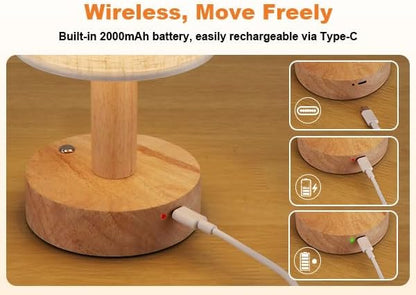 Rechargeable Cordless Table Lamp, Touch Control&Stepless Dimming, Wireless