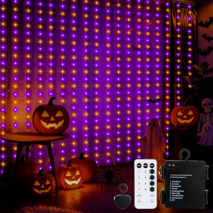 Halloween Curtain Lights Battery Operated 9.8 x 9.8Ft (300 Count)