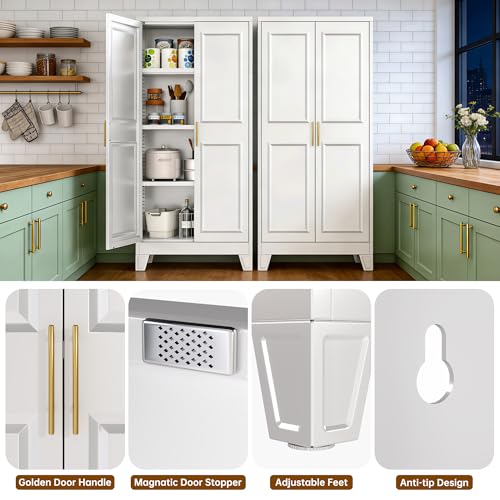 White Metal Pantry Cabinet with 3 Adjustable Shelves