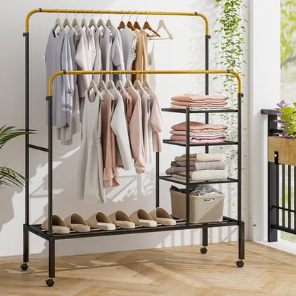 Rolling Double Rods Garment Rack