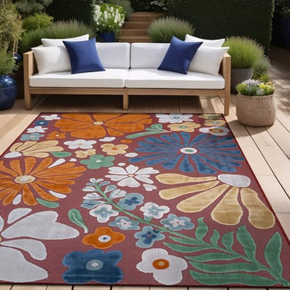 Outdoor Rug 9x12 Large Modern Floral Tropical Area Rugs for Outdoor and Indoor Patio Easy to Clean Non Shedding Living Room Porch Garden Washable Outside Carpet (108 Sq Ft)