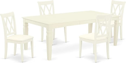 East West Furniture LGCL5-LWH-C 5 Piece Kitchen Table & Chairs Set Includes a Rectangle Dining Table with Butterfly Leaf and 4 Linen Fabric Dining Room Chairs, 42x84 Inch, Linen White