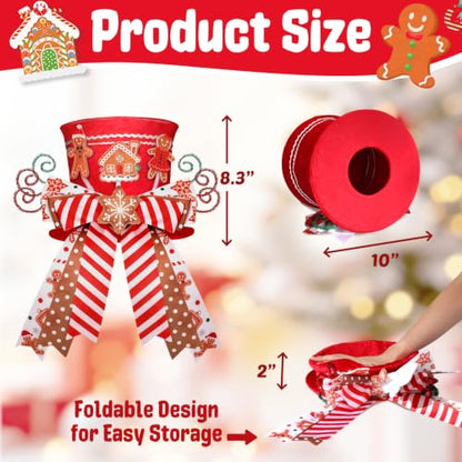 Gingerbread Christmas Tree Topper Red Top Hat with Candy Cane