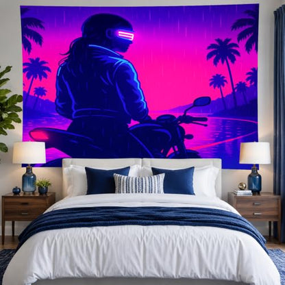 Blacklight Tapestry Biker Retro Wall Hanging 78 x 59 Inch