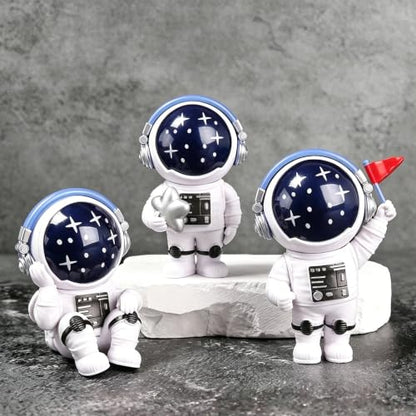 Starry Blue Astronaut Figurines Statue Set of 3 (3 Count)