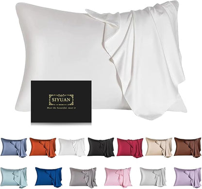 Mulberry Silk Pillowcase for Hair and Skin,Queen Size Cooling Silk Pillow Case with Hidden Zipper,Allergen Proof Dual Sides Soft Breathable Smooth Silk Pillow Cover for Women(Queen,White)