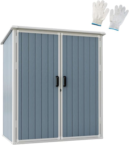 Outdoor Storage Shed, 5x3FT Resin Shed with Floor and Lockable Doors, 80 Cu.Ft Waterproof Patio Storage Cabinet, Plastic Construction for Outdoor Storage