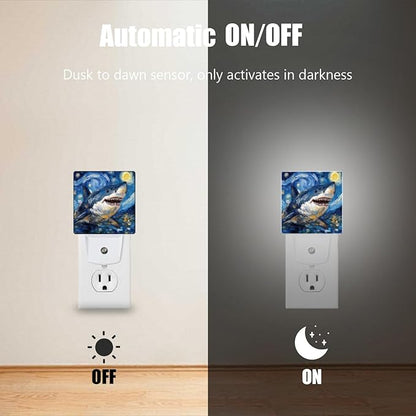 LED Night Lights Plug into Wall, Starry Night Great White Shark Decorative