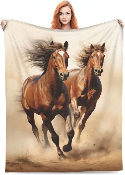 Horse Blanket Animal Horses Running Pattern Print Flannel Throw Blankets for Home Couch Bed Sofa Soft Fuzzy Lightweight Decor Gifts for All Season 60x50 Inches