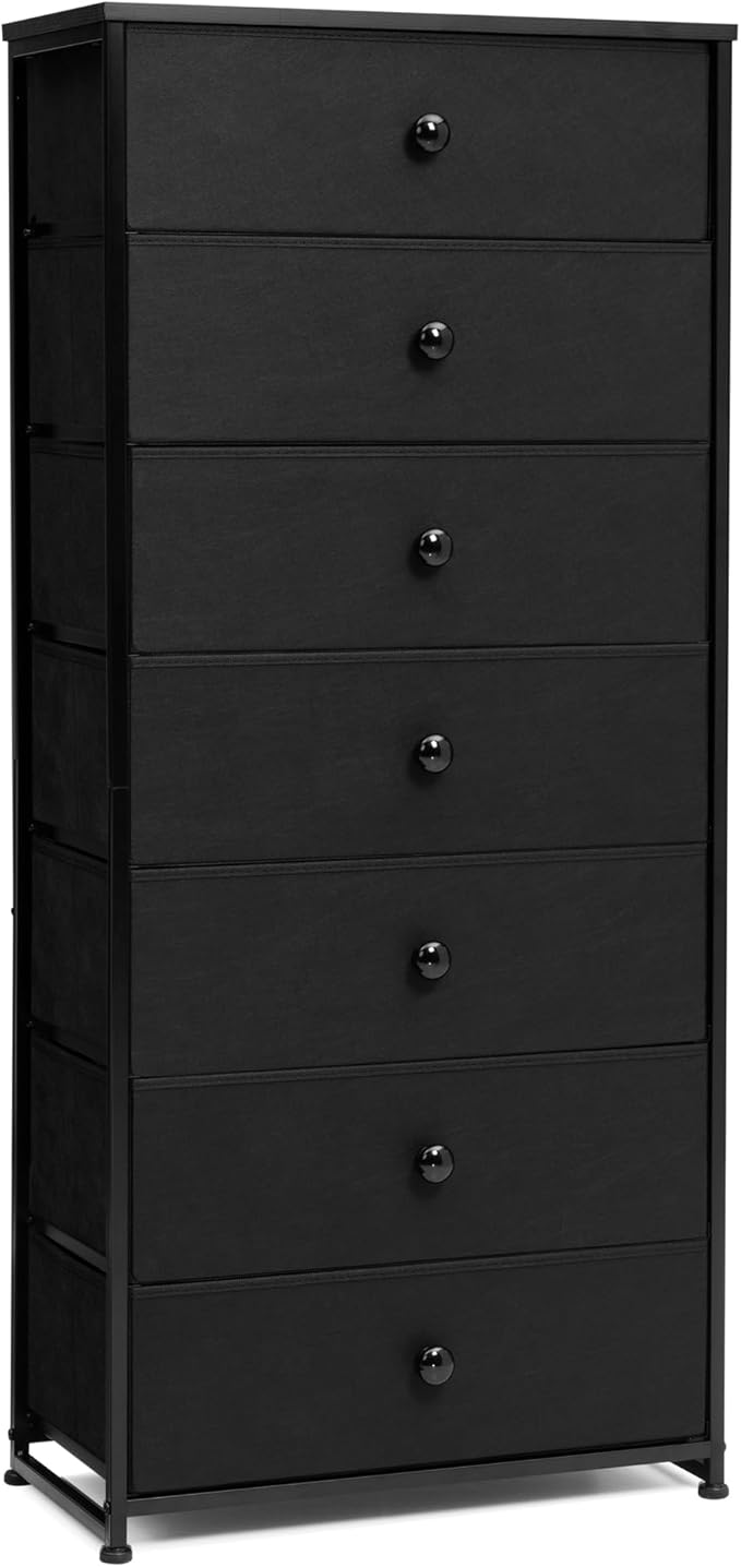 Crestlive Products Tall Dresser, 7-Drawer Wide Fabirc Storage Tower, Chests of Drawers - Vertical Organizer Unit for Bedroom, Hallway, Entryway, Nursery, Wood Top, Closets with Handles (Black)