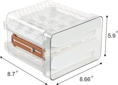 Sooyee 32 Capacity Egg Holder for Refrigerator with Time Scale,Egg Container for Refrigerator,2 Drawers Egg Storage Container/Organizer/Bin