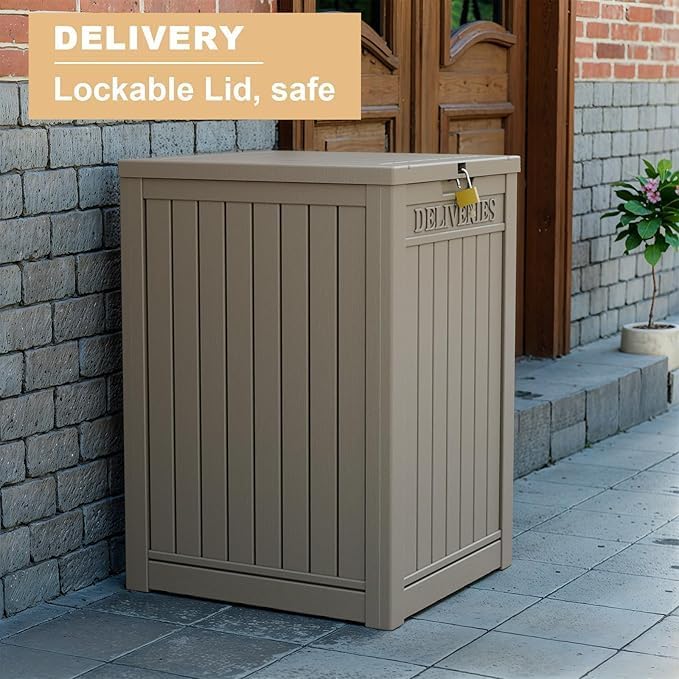 DRATO 48 Gallon Package Delivery Box, Large Lockable Storage Box, Double-Wall Resin Outdoor Package Delivery and Waterproof Deck Box for Porch, Patios
