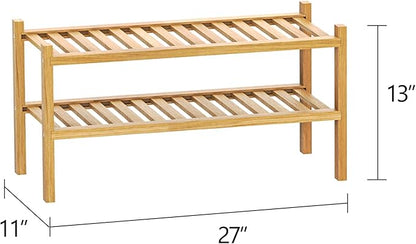 Bamboo Shoe Rack 2-Tier Organizer-Stackable Storage Shelf with Multi-Function Combinations-Free Standing Shoe Racks for Closet,Entryway,Hallway,Bathroom,Living Room Shoe Organization (Natural, 2-Tier)