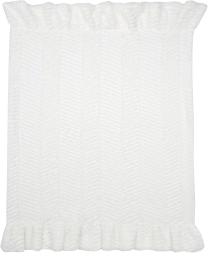 Lambs & Ivy Signature White Ruffled Lux Minky/Jersey Chevron Baby Blanket