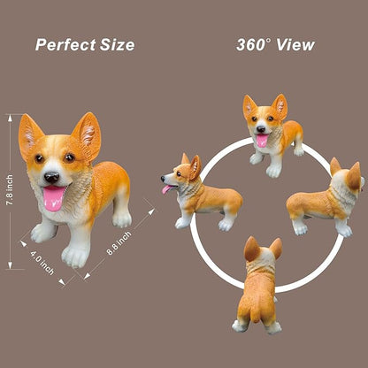 Resin Corgi Statue - Hand Painted & Fade Resistance & Weatherproof- Long Durability for Indoor and Outdoor - Garden Ornament