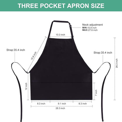 Jubatus 2 Pack 3 Pockets Adjustable Bib Apron Chef Kitchen Cooking Aprons for Women Men, Black