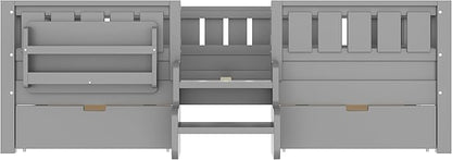 Bellemave Full Size Kids Bed with high Rails and with Built-in Bookshelf and Drawers for Kids, Girls, Boys, Wood Montessori Bed Without Door, Gray