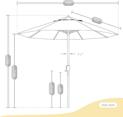 California Umbrella 9' Round Sunbrella Aluminum Outdoor Deck, Pool or Patio Umbrella, Crank Lift, Auto Tilt, Bronze Pole, Tuscan
