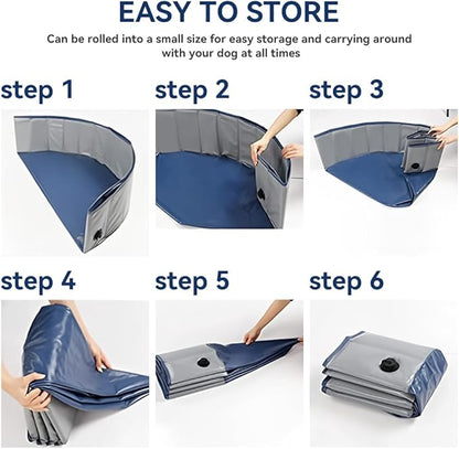 Foldable Dog Pet Bath Pool,Portable Hard Plastic Swimming Pool,Pet Bathing Tub for Small Medium Large Dogs Cats,39 x 12 Inches Grayish Blue