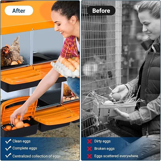Chicken Nesting Box, 8-Compartment Egg Laying Box, Convenient for Collecting Eggs, Ventilated Poultry House Equipment in Metal Chicken Coop, Suitable for Hens and Ducks, (Orange, with Stand)