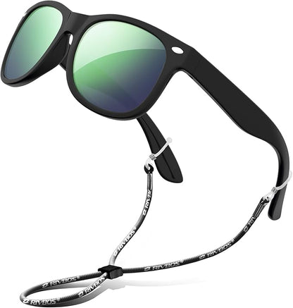 RIVBOS Kids Sunglasses Polarized UV Protection Flexible Rubber Glasses Shades with Strap for Boys Girls RBK004