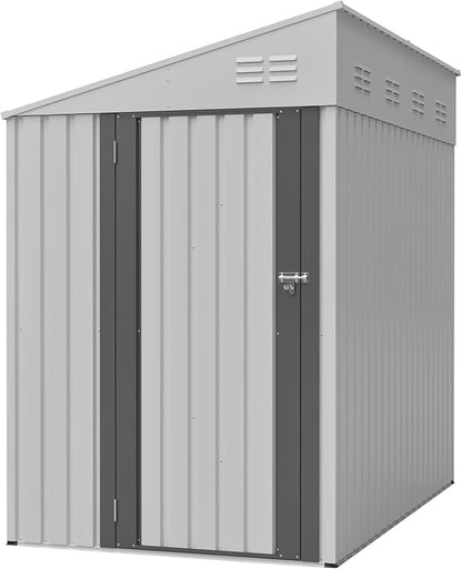 4x8 FT Outdoor Storage Shed,Lean to Lockable Metal Garden Shed Steel with Reinforced Beams,All Weather Waterproof Storage House W/Lockable Door&2 Air Vents,for Backyard,Patio,Lawn,Garden,White