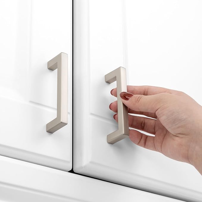 KOOFIZO 30-Pack Solid Square Bar Cabinet Handle - Brushed Nickel Furniture Pull, 3 Inch/76mm Screwhole Distance for Kitchen Cupboard Door, Bedroom Dresser Drawer, Bathroom Wardrobe Hardware