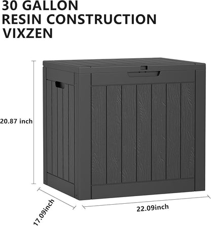 Vixzen 30 Gallon Resin Deck Box, Lockable Outdoor Storage Box for Patio Cushions Storage Furniture,Garden Tools, Pool Supplies, Weatherproof and UV Resistant- Black