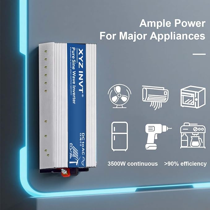 3500W Pure Sine Wave Inverter 48V to 120V AC, 7000W Peak Power - Portable Power Converter for Solar System, Off-Grid Home, RV, Truck & Camping