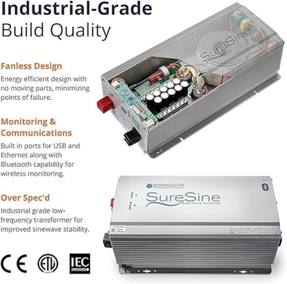 Morningstar SureSine 1000W Pure Sine Wave Off-Grid Inverter - 24VDC, 120VAC, 60Hz, Hard Wired AC Terminals (SI-1000-24-120-60-HW) - DC to AC Converter, Solar/Non-Solar Systems, Bluetooth Mobile Apps