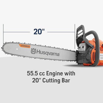 Husqvarna 455 Rancher Gas Chainsaw, 55-cc 3.5-HP, 2-Cycle X-Torq Engine, 20 Inch Chainsaw with Automatic Oiler, For Wood Cutting, Tree Trimming and Land Clearing