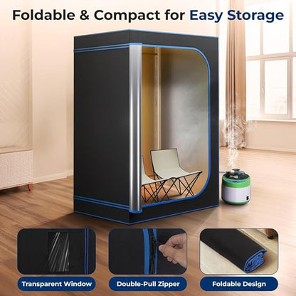 SereneLife Portable Sauna for Home, 2 Person Steam Sauna Tent with 4L Steamer, 2 Folding Sauna Chairs, Remote Control In-Home Spa, 71"x47" - inches (Black)
