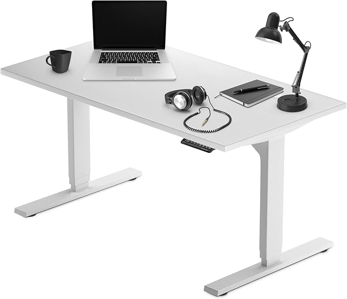 Progressive Desk Stand Up Adjustable Height Electric Standing Desk - 60"x30" Dual Motor, Computer Workstation Table for Home Office - Warm White, White Frame