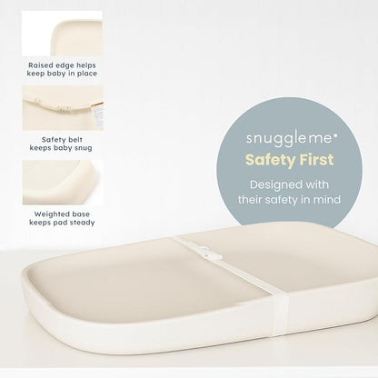 Snuggle Me® Baby Changing Pad - Soft PU Foam Diaper Changing Pad for Dresser, Scandi-Inspired with Wooden Base in Light Oak Finish, Wipe-Clean Surface & Safety Strap (27.6" × 18.9" × 3.9")