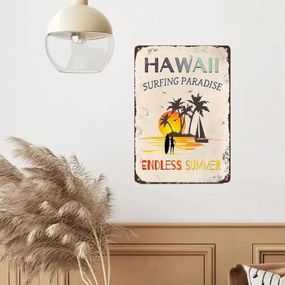 Hawaii Surfing Paradise Endless Summer Vintage Metal Sign,Summer Beach Decor Rustic Tin Signs Metal Poster for Garden Home Farm Bars Cafes Indoor Outdoor Decor 8x12 Inches