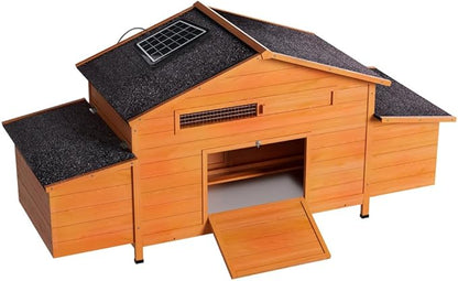 Automatic Chicken Coop with Solar-Powered Door, Weatherproof, Ventilated Design, 2 Nesting Boxes, Timer & Light Sensor, Durable Outdoor Chicken House with Pull-Out Tray for Easy Cleaning