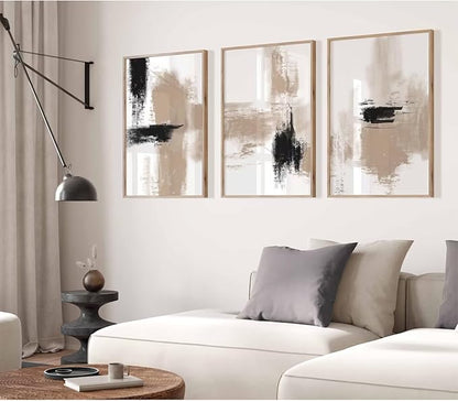 Joocrise Beige Abstract Wall Art Painting Set of 3 Neutral Canvas Wall Art Prints Black Beige Modern Wall Decor Minimalist Art Pictures Abstract Modern Artwork for Room Bedroom 12x16 Inch Unframed