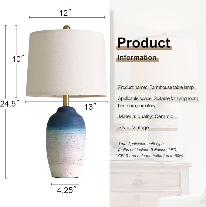 24.5" Vintage Ceramic Table Lamp